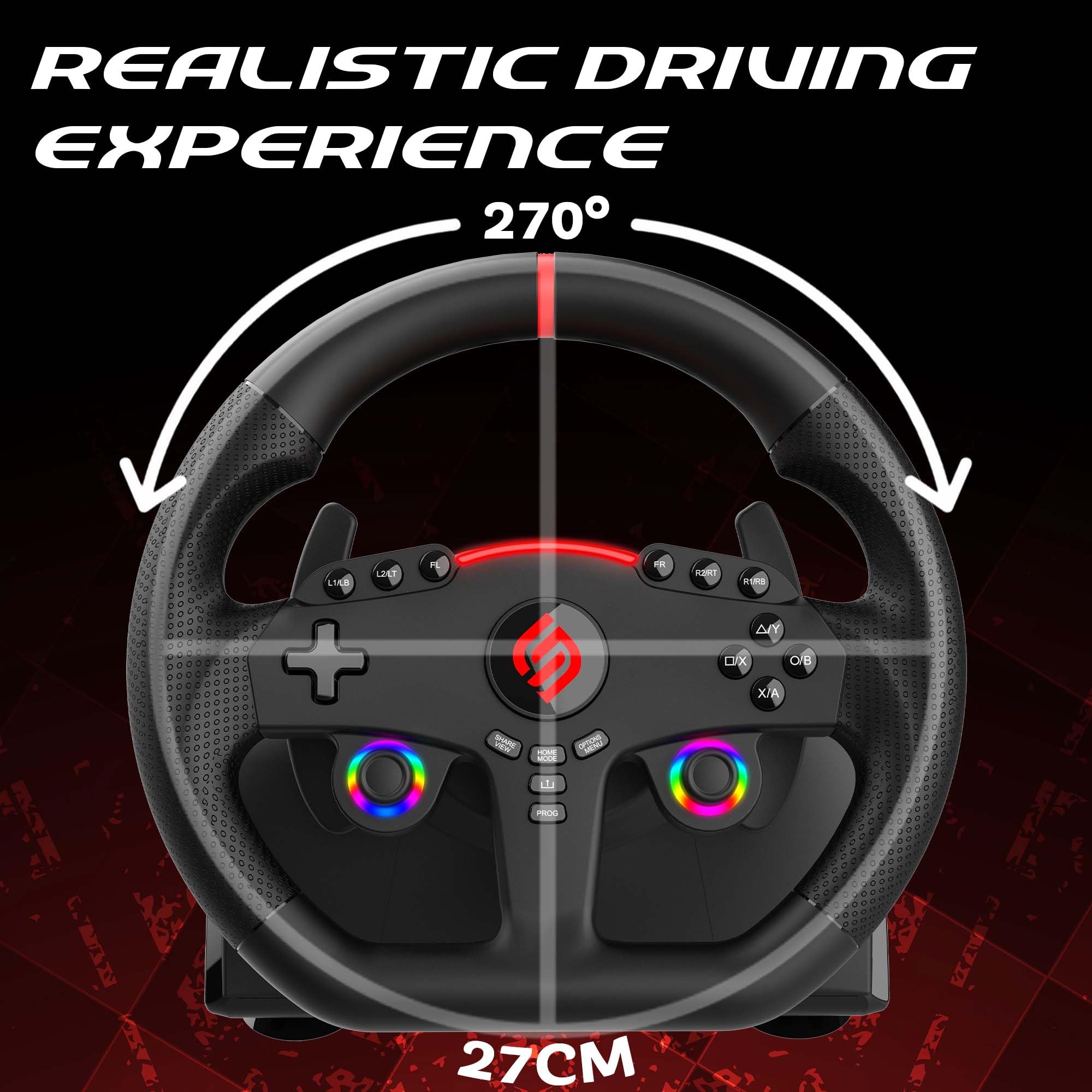 Subsonic - Volant Superdrive 270 GT pour Switch 2/Switch, PS4, PC et Xbox | Volant de Course Double Joysticks pour GTA 6 - LED - Vibrations - Diamètre 27 cm, Rotation 270° - Livré avec Pédales