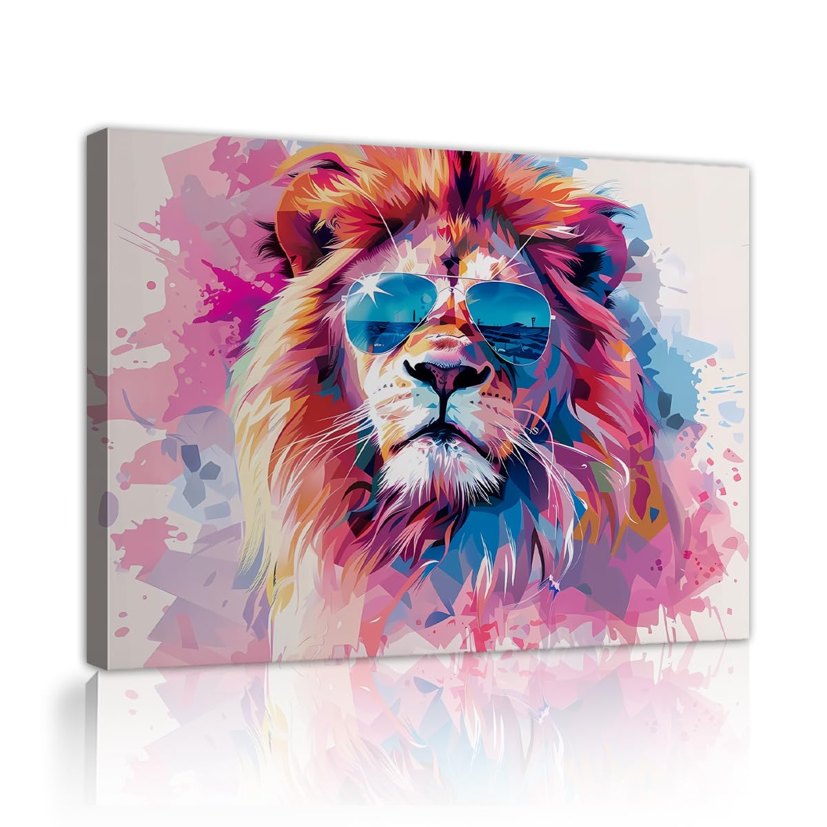 TOANGWALL Kolorowe okulary przeciwsłoneczne Lew Pop Art Canvas Wall Art Abstract Animal Prints Modern Mural Poster Painting for Living Room, Office, Home Decor 50 x 60 cm
