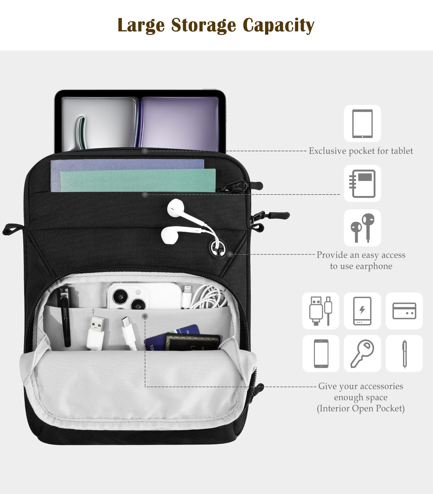 Dadanism 13 Pollici Custodia Borsa per Tablet con Tracolla per iPad Pro 13" M5/M4, iPad Air 13" M4/M3, MacBook Neo 13" 2026, MacBook Air 13" M5/M4, Galaxy Tab S10 FE Plus 13,1"/Tab S10+ 12,4", Nero
