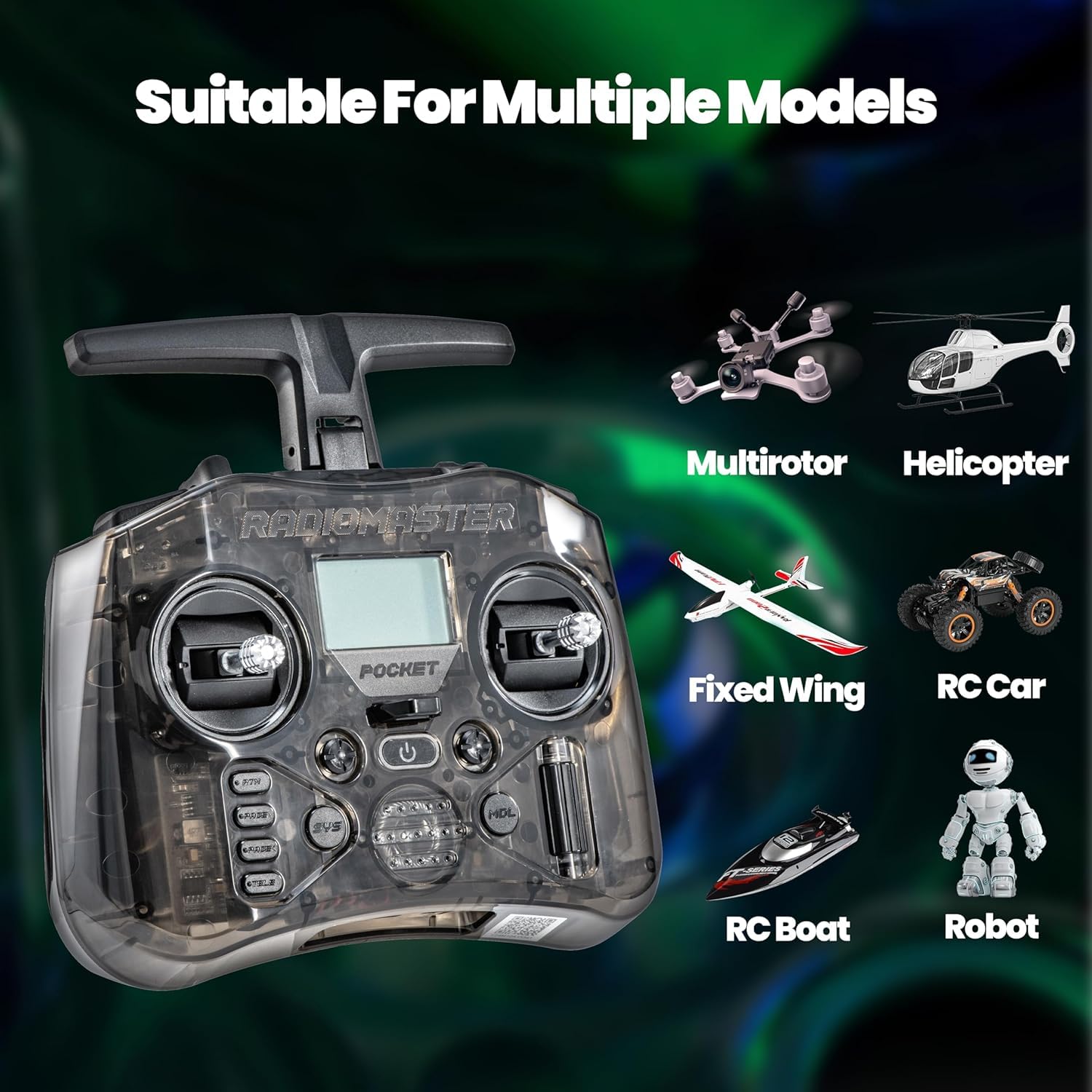 Radiomaster Pocket ELRS Fernsteuergerät Tragbares Hall-Gimbal-Transmitter mit EdgeTX-Firmware und LED-Licht für FPV-Drohnen/RC-Hubschrauber & Autos & Boote & Multicopter, Modus 2