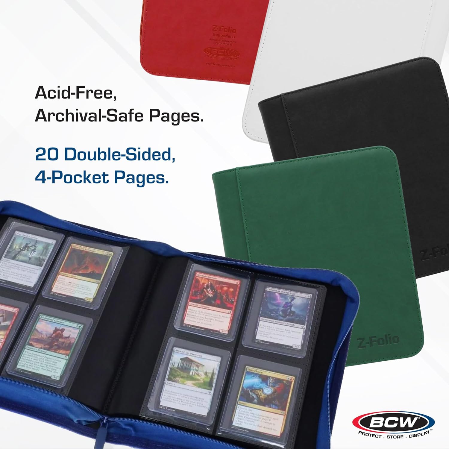 BCW Z-Folio 4-Pocket LX Album – White | Holds 160 Standard Toploaders | Side-Loading, Acid-Free Pages for Trading & Sports Cards