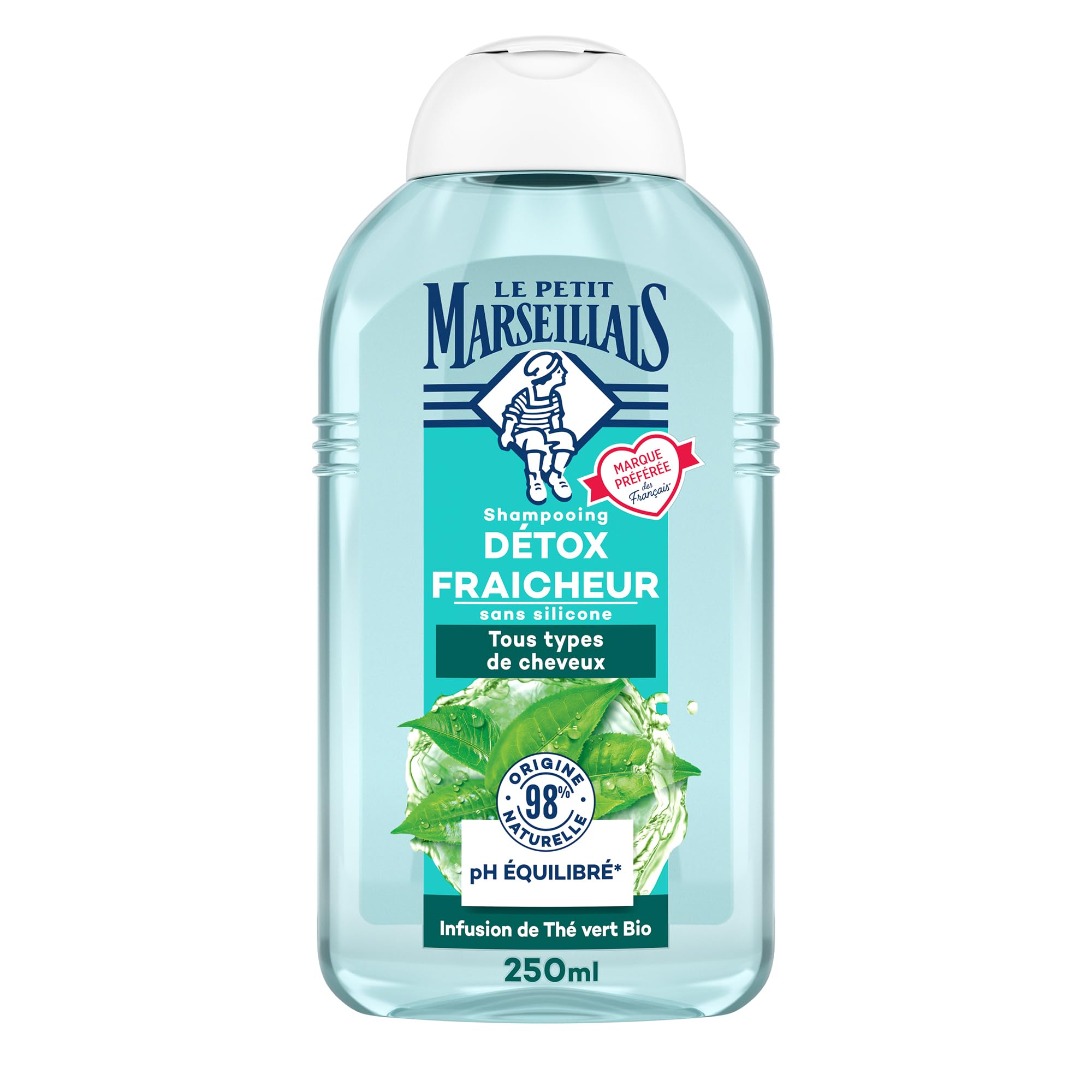 Le Petit Marseillais , Shampooing Détox Fraîcheur Infusion de Thé Vert Bio (flacon de 250 ml) – Shampoing sans silicone pour tous types de cheveux – 98 % d'ingrédients d'origine naturelle