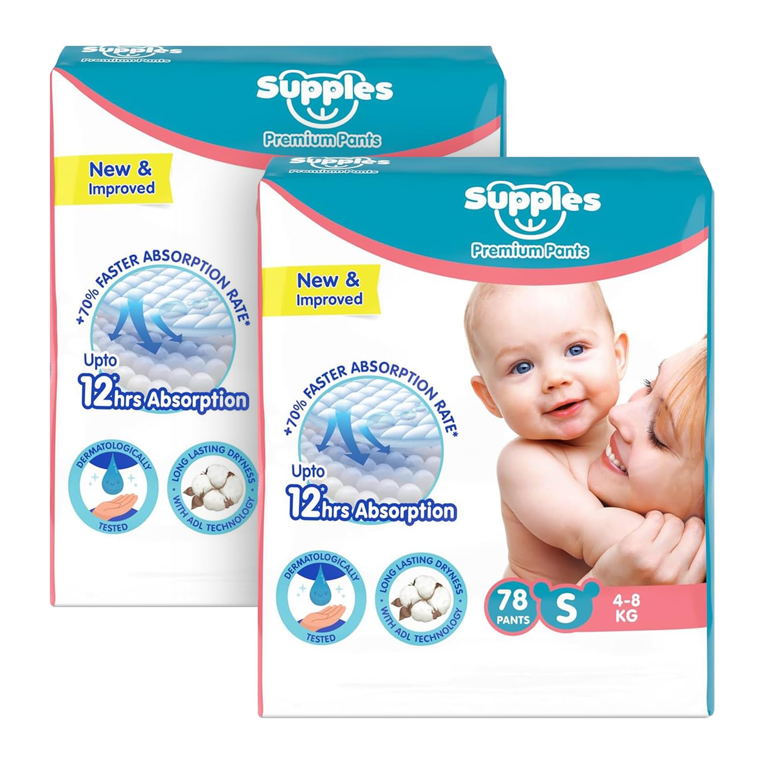 Supples Baby Diaper Pants, Monthly Mega-Box, Small, 156 Count