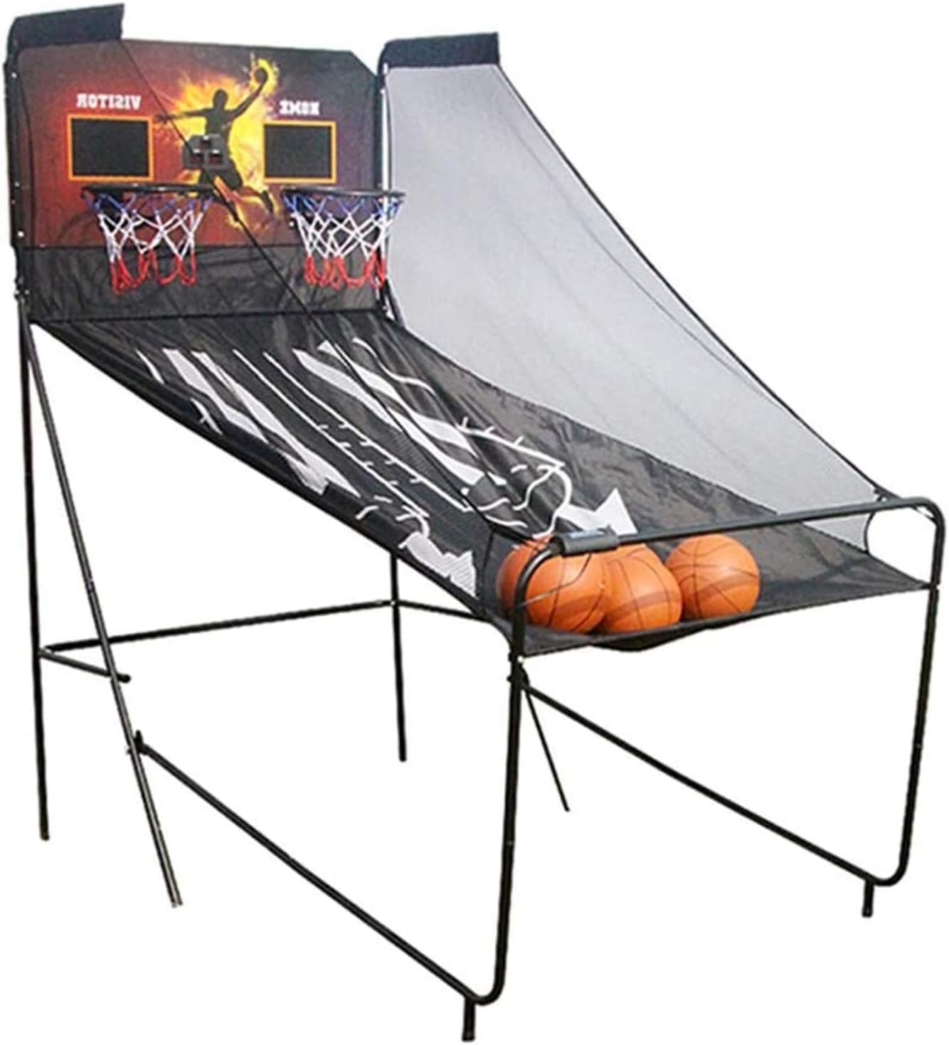 ZXQZ Foldable Basketball Arcade Game, Double Shootout Basketball Game, W/ 5 Balls And LED Scoring System, Indoor Basketball Game for Kids/Adults Arcade Table Games