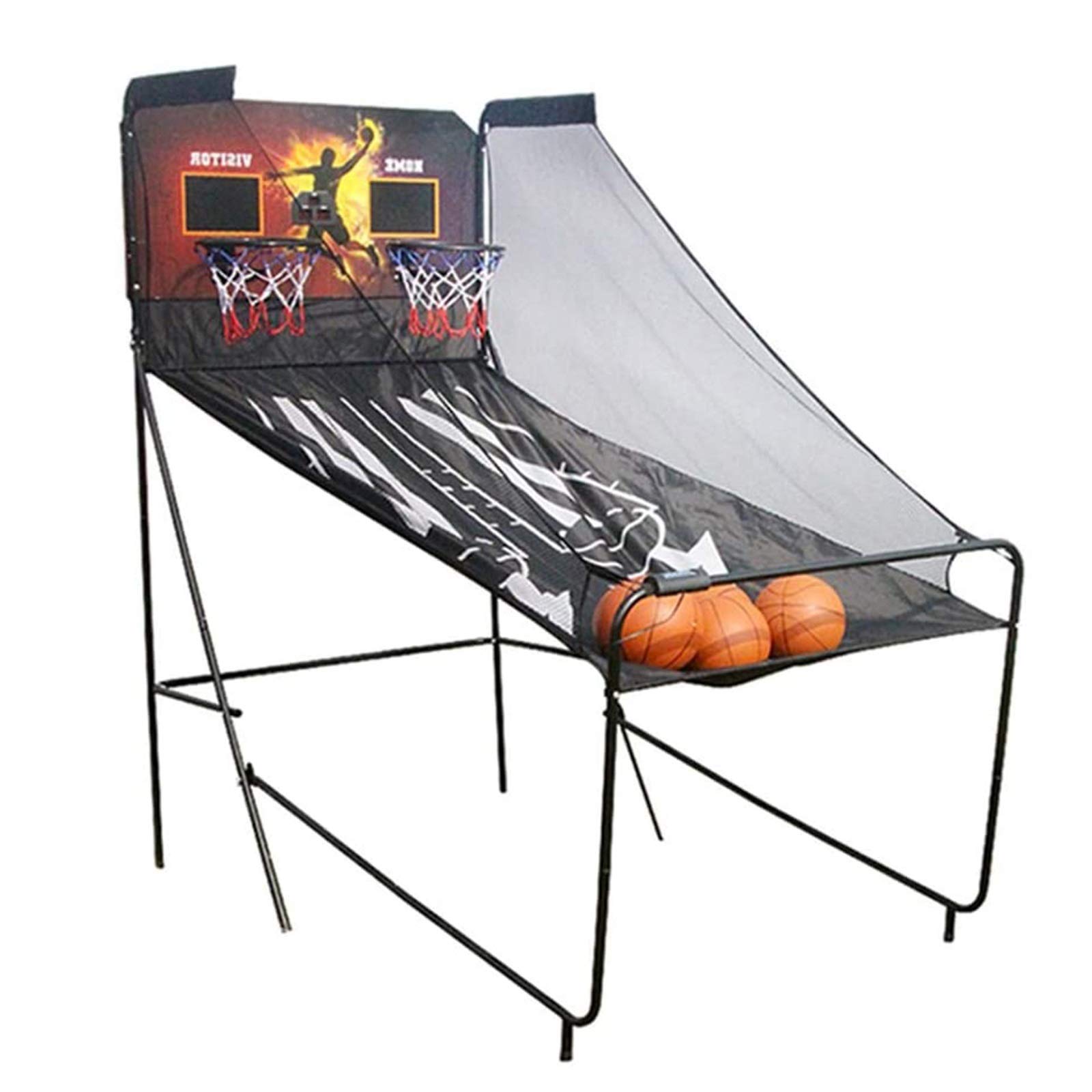 ZXQZ Foldable Basketball Arcade Game, Double Shootout Basketball Game, W/ 5 Balls And LED Scoring System, Indoor Basketball Game for Kids/Adults Arcade Table Games