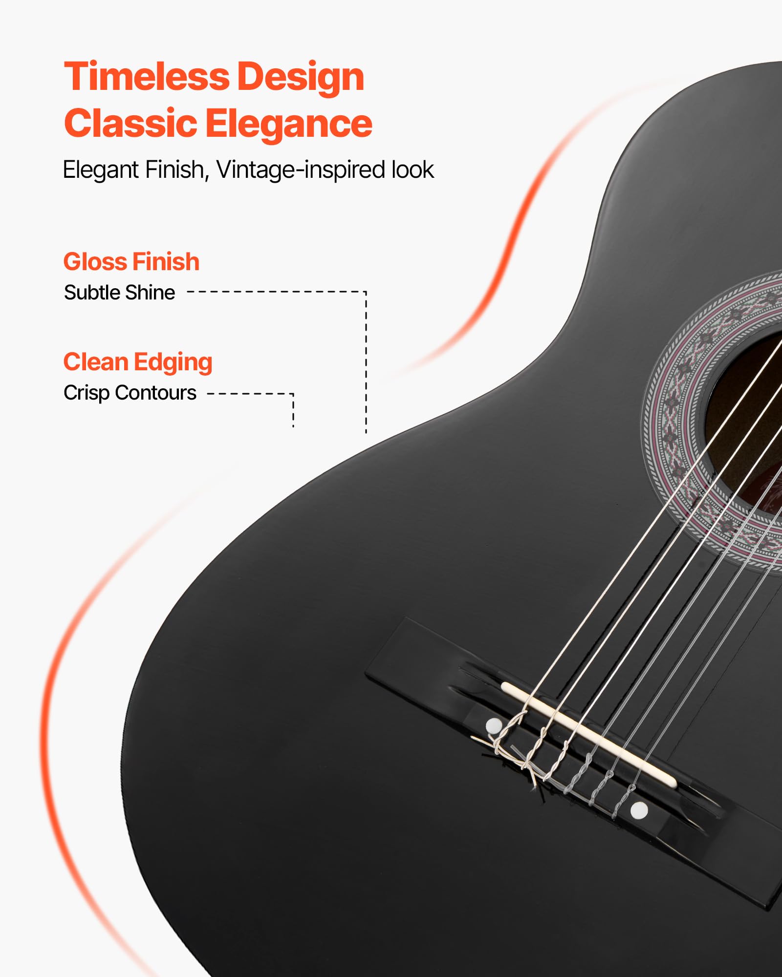VEVOR Chitarra Classica, 960 mm, in Legno per Principianti, con Corde in Nylon, Custodia Morbida, Tracolla, Accordatore, Corde Extra, Plettri, Capotasto, Tiglio, per Adolescenti, Adulti, Nero