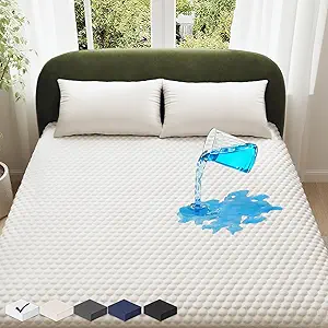 OhGeni 100% Waterproof Mattress Protector, Queen Size Mattress Pad, Fits 6"-20" Mattresses with Deep Pocket, Cooling, Breathable Fitted Sheets, Soft Bed Cover, Noiseless, Machine Washable