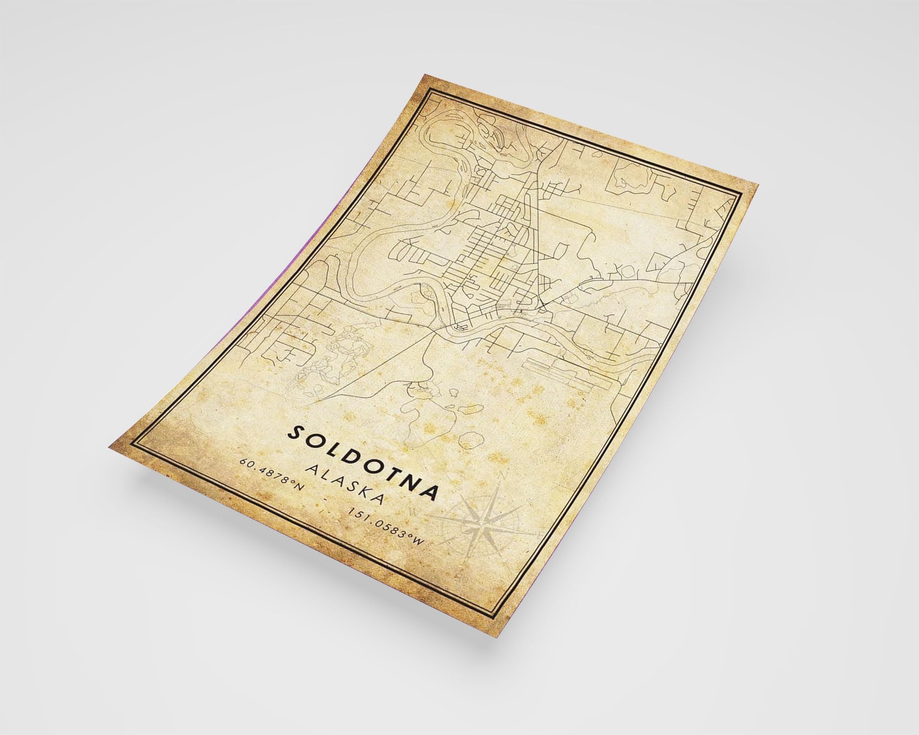 MG Global Rustic Poster of Soldotna Alaska | 11x17 12x18 16x24 24x36 Vintage Unframed Print | Antique Hometown City Wall Art for Gift | Home Office Decor