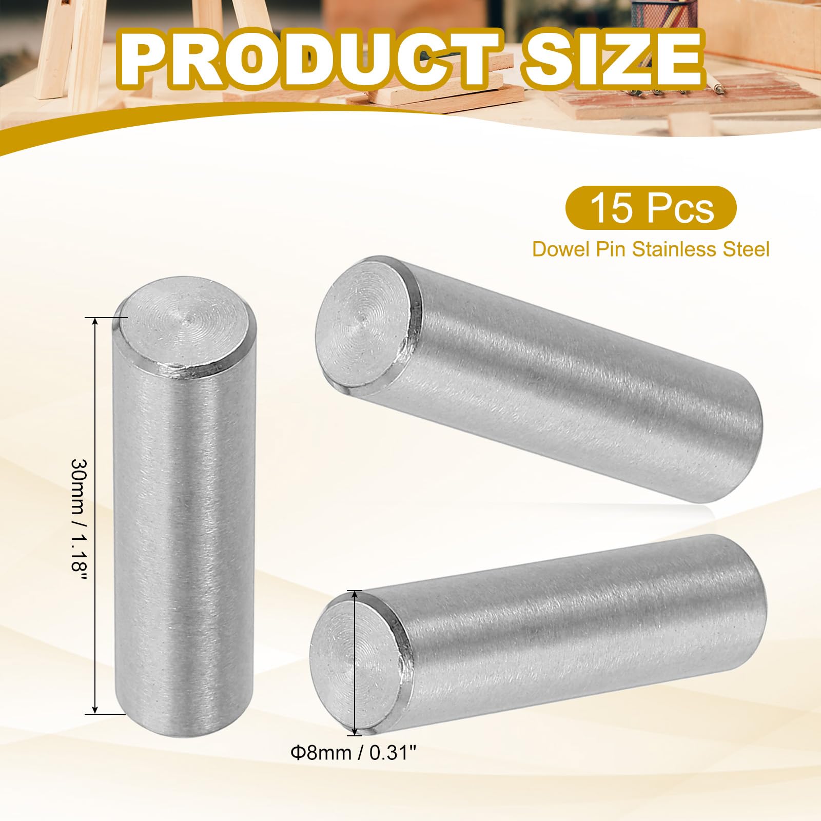 PATIKIL 8mm x 30mm Dowel Pin Stainless Steel - Image 2