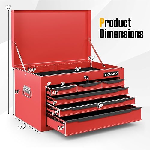 Miniatura 5 de ERGOMASTER Caja de herramientas de acero, caja de herramientas de metal de 24 pulgadas con 6 cajones, caja de herramientas de almacenamiento