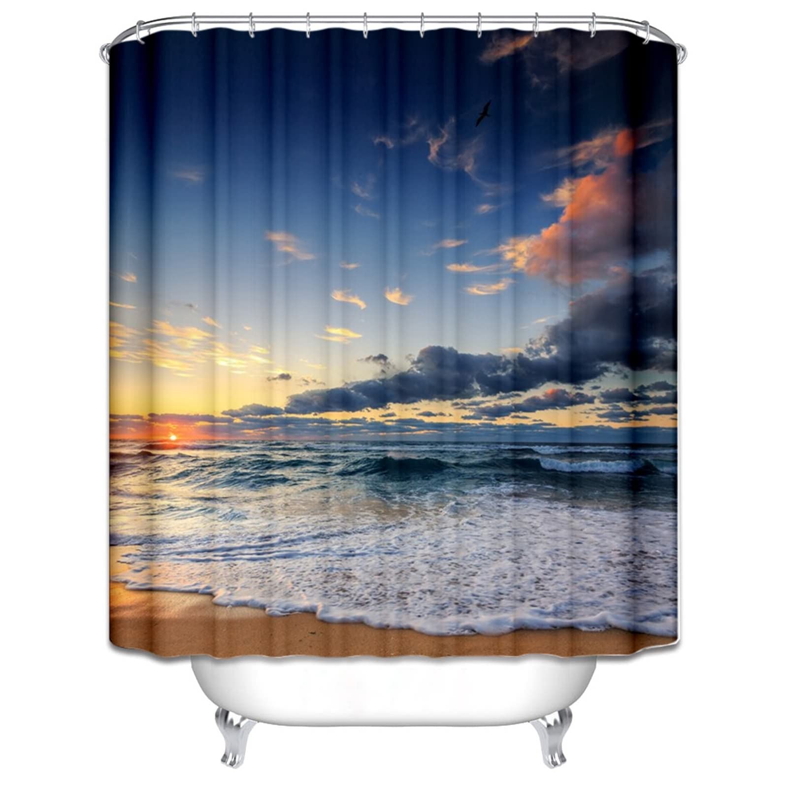 Tenda Bagno Doccia Tessuto, Poliestere Multicolore Tramonto e mare Tenda vasca da bagno, lavabile, asciugatrice rapida, 165x200cm