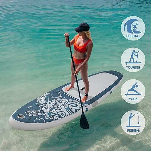 Vista 14 de FEATH-R-LITE Inflatable Paddle Board Stand Up Paddleboards for Adults SUP with Premium Accessories Pump, Adjustable Paddle, Leash, Three Fins, Azul