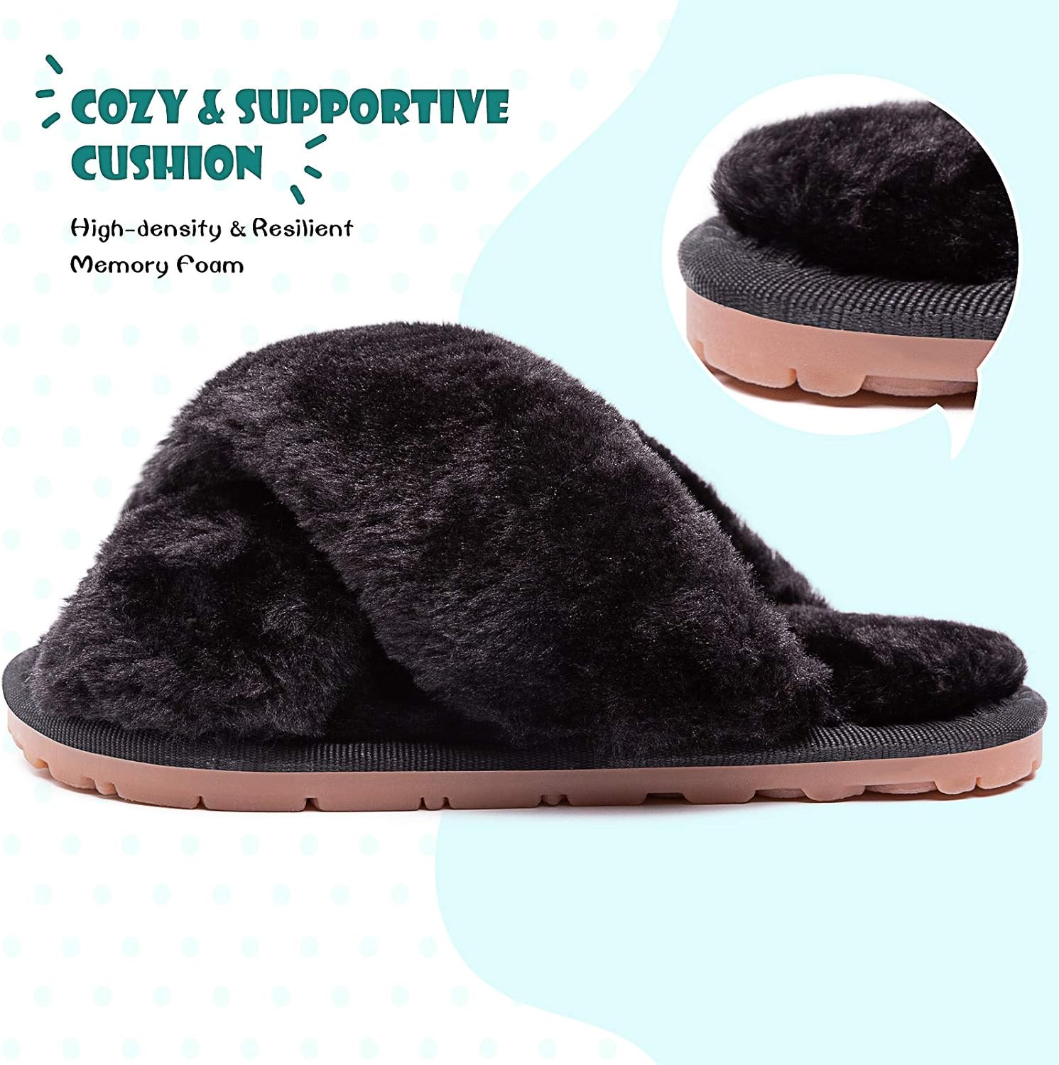 eccbox Girls Fluffy Slippers Kids Leopard Tie Dye Open Toe Memory Foam Slides Sandals Soft Plush Cross Band House Shoes Indoor Outdoor Slip On - Image 5