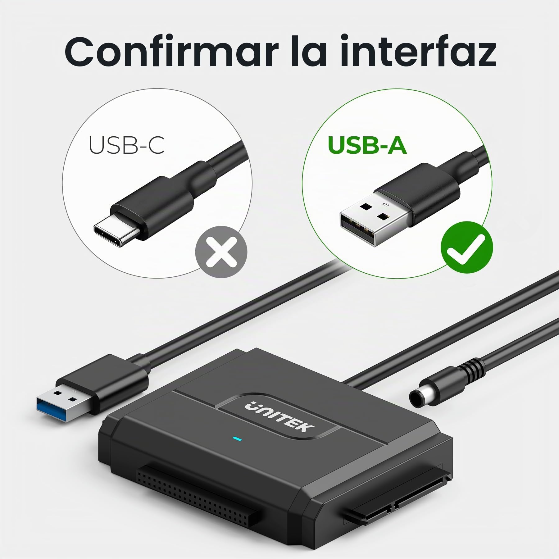 UNITEK Disco Duro USB SATA Adaptador USB 3.0 Adaptador para 2.5 y 3.5 Plug-in IDE Sata Disco Duro Convertidor con Power Adapter para Windows 10/8/7, Mac OS, Linux, PS5, Xbox X/S (USB A)
