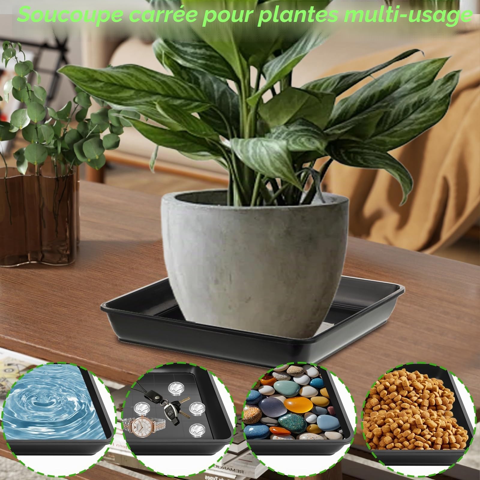 Lot de 6 pots de fleurs carrés - En plastique - Pour plantes d'extérieur et d'intérieur - Rectangulaire - 40 x 40 cm