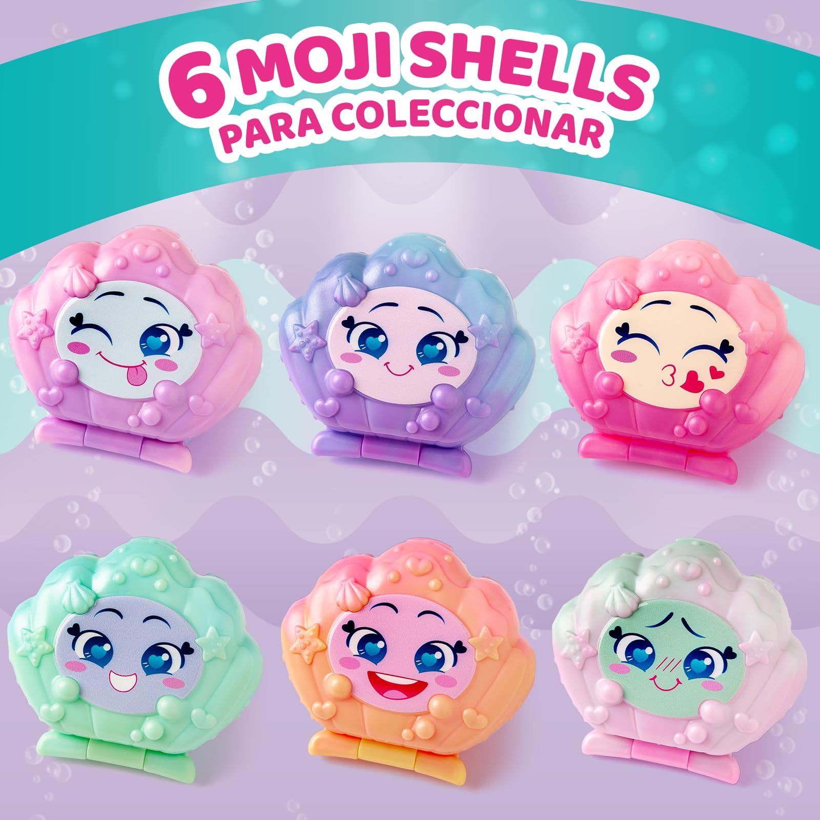 MOJI POPS Pearl Series – Caja con 12 Mojishell. Cada una Contiene 2 Mojipops Sorpresa con caritas Reversibles (1 con Efecto Perlado). 6 Colores Diferentes.