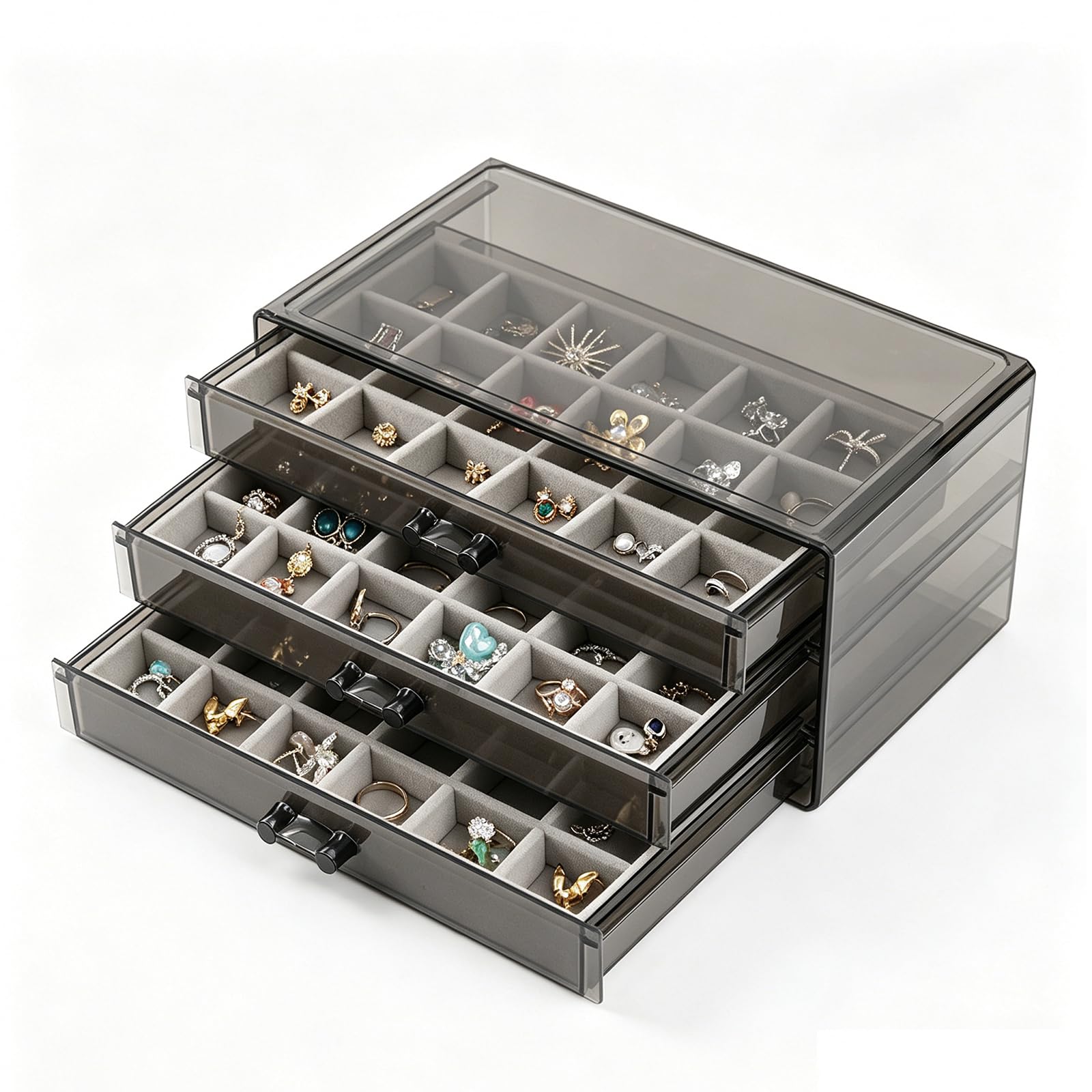 Rangement bagues et boucles d’oreilles anti-poussière acrylique