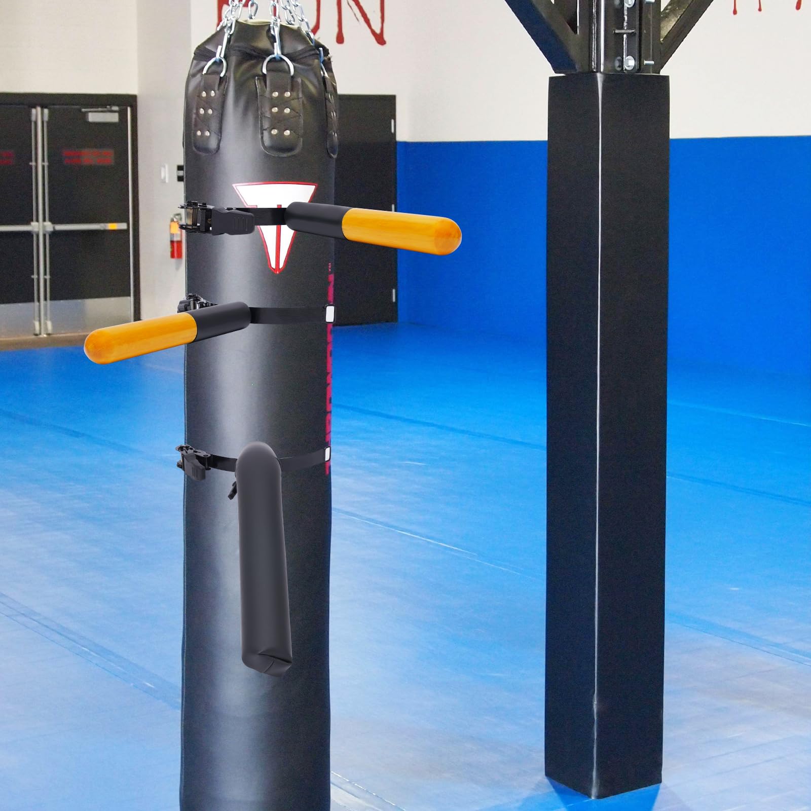 AGULIUM Wooden Dummy Arm Leg Wing Chun Kit, Outdoor Park Tie Tree Spring Training Pile Chinese Kong Fu Training Tool with 3 Arms and 1 Leg, Wing Chun Wooden Dummy Training Equipment for Tree Trunk