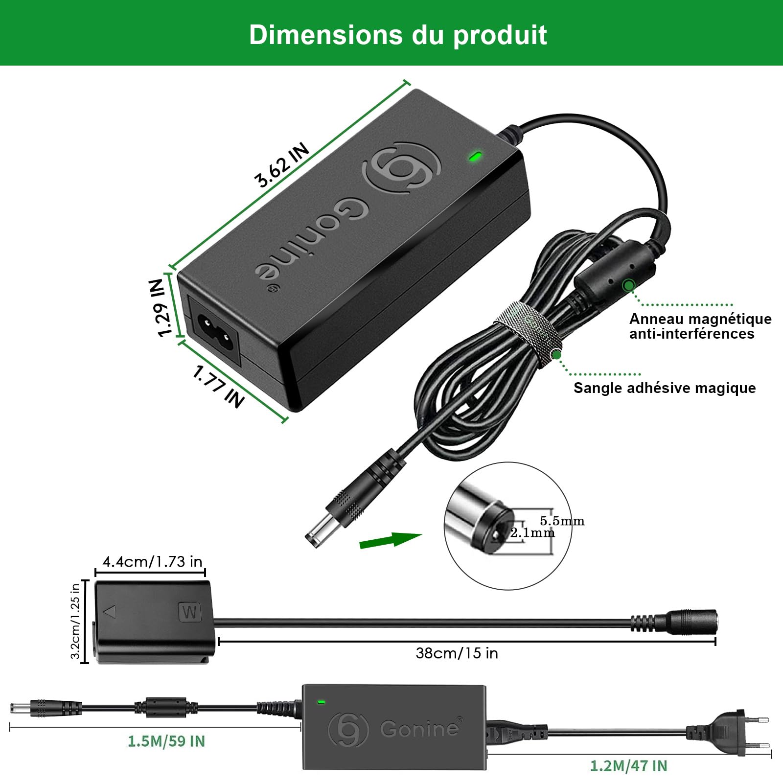 AC-PW20 Adaptateur Secteur NP-FW50 Kit de Batterie factice pour Sony Alpha ZV-E10 A7 A7R A7S A7II A7RII A7SII A6500 A6400 A6300 A6100 A6000 A5100 A5000 RX10 II III IV NEX-3 NEX-5 Caméras