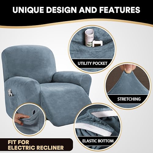 Vista 29 de PrinceDeco Funda para silla reclinable, fundas elásticas de terciopelo para sofá reclinable, estilo de 4 piezas, fundas para sillas reclinables