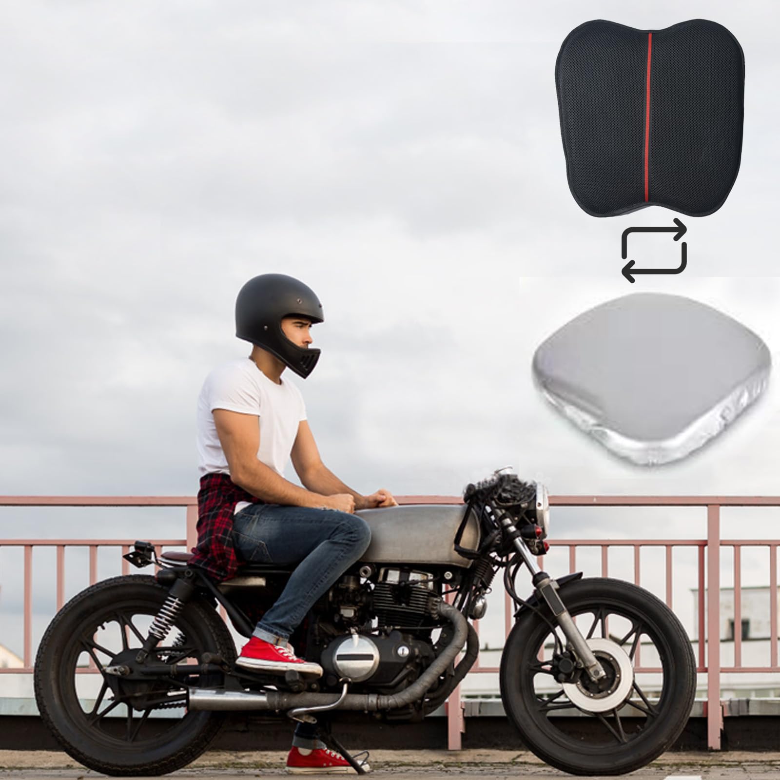 Motorrad Sitzkissen 3D Wabenstruktur mit Sitzkissen Sonnenschirm Abdeckung atmungsaktiv Motorrad Gel Sitzkissen für Lange Fahrten wasserdicht und Sonnenschutzmittel