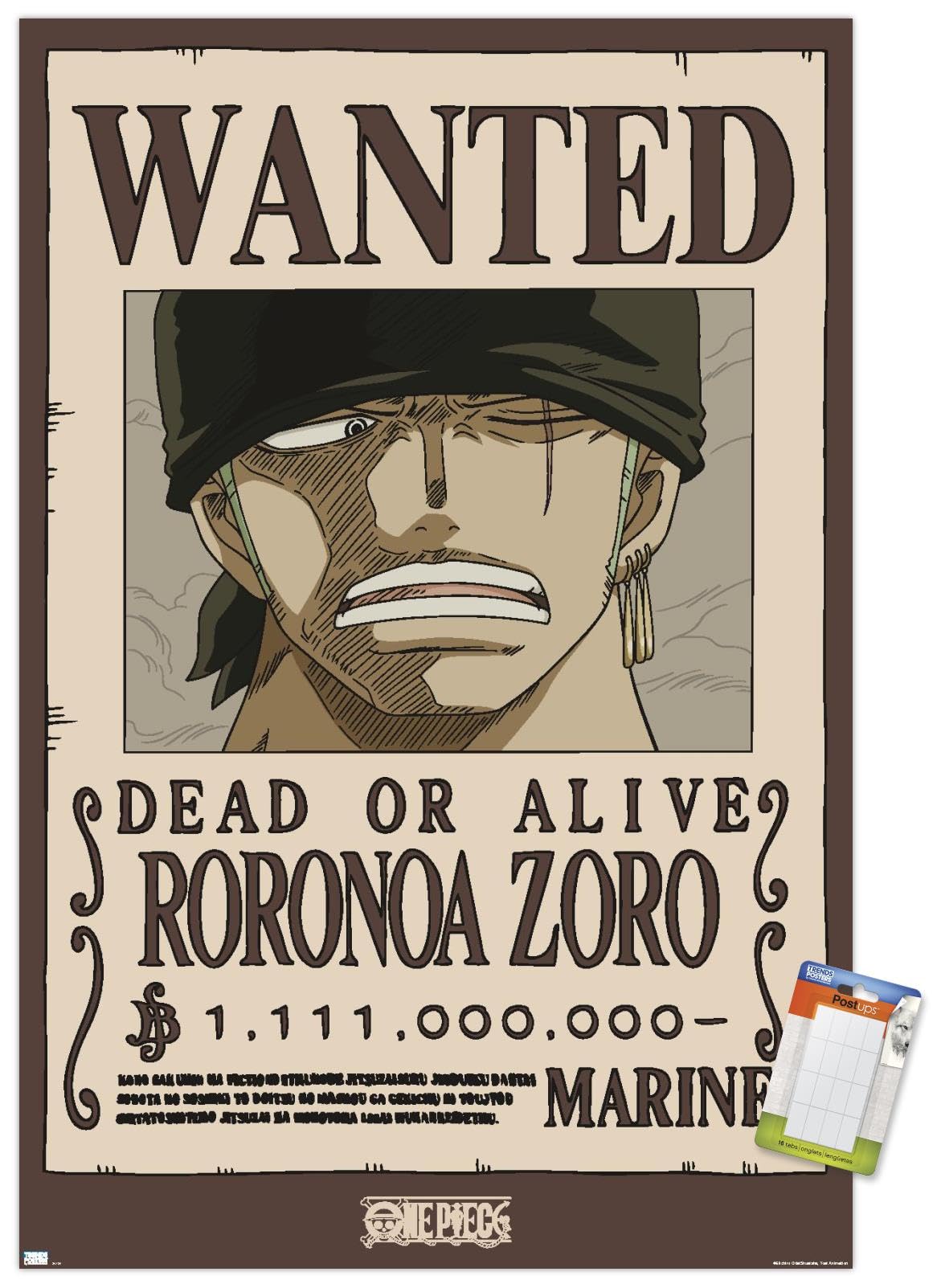 One Piece - Roronoa Zoro Wanted Poster Wall Poster, 22.4L" x 14.7W", Premium Poster & Mount Bundle