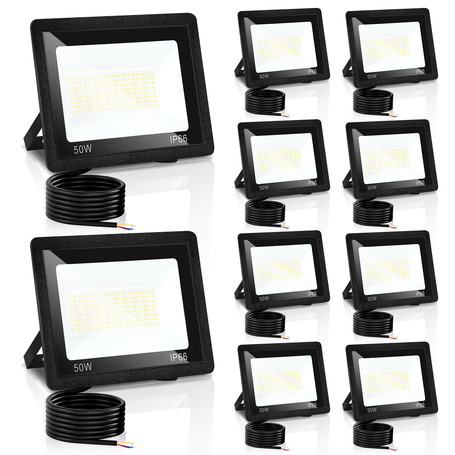 50W 10x LED Focos para exteriores, 3 ajustable temperatura de color, LED iluminación de pared proyector ángulo de haz 120 °, IP66 impermeable LED de luz de pared, para patio campo de deportes