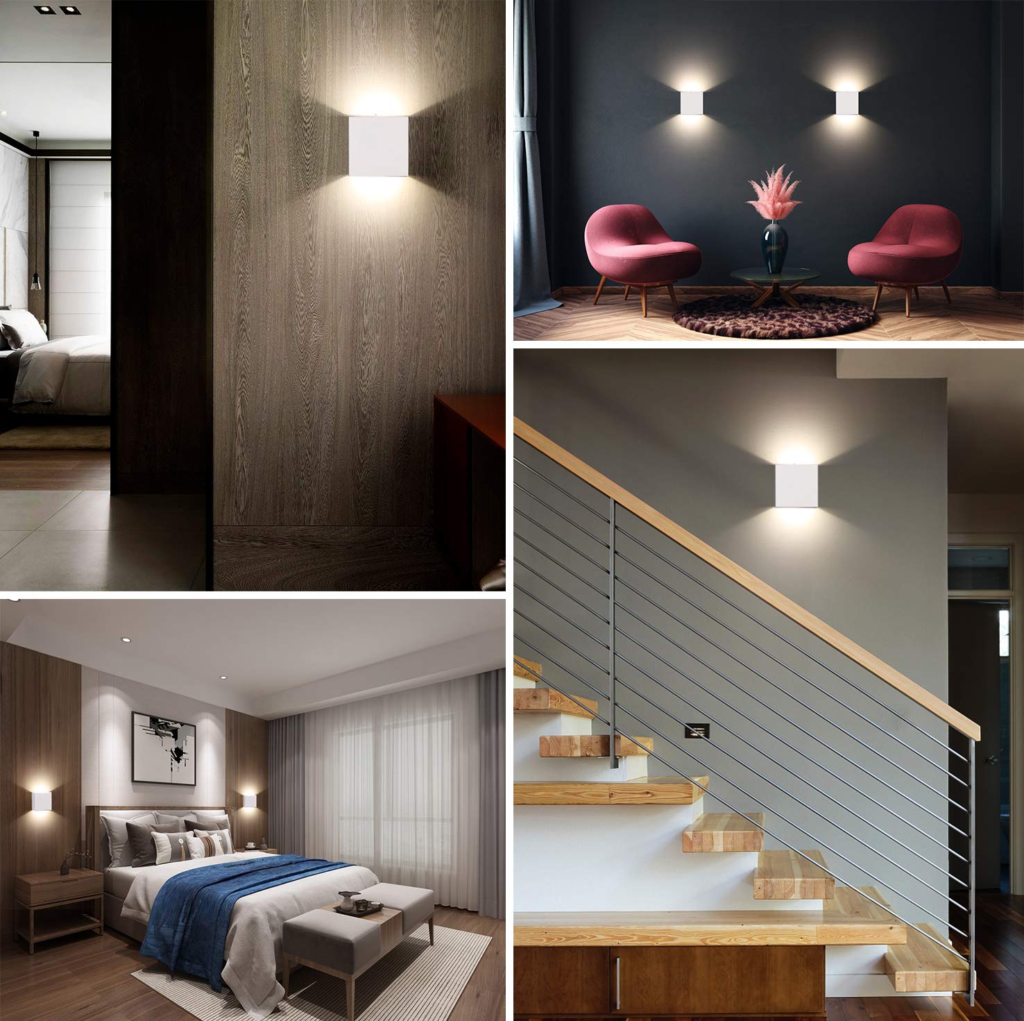 Applique da parete LED, Moderna Lampada da Parete Interno 3000K su e giù per lampada da parete per soggiorno, camera da letto, corridoio (4PCS-12w Bianco Caldo IP65)