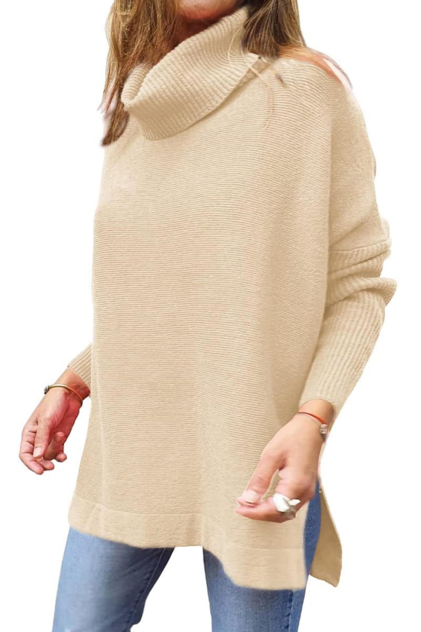 Jhsnjnr Damski sweter z dzianiny, ciepły, elegancki sweter, długi golf