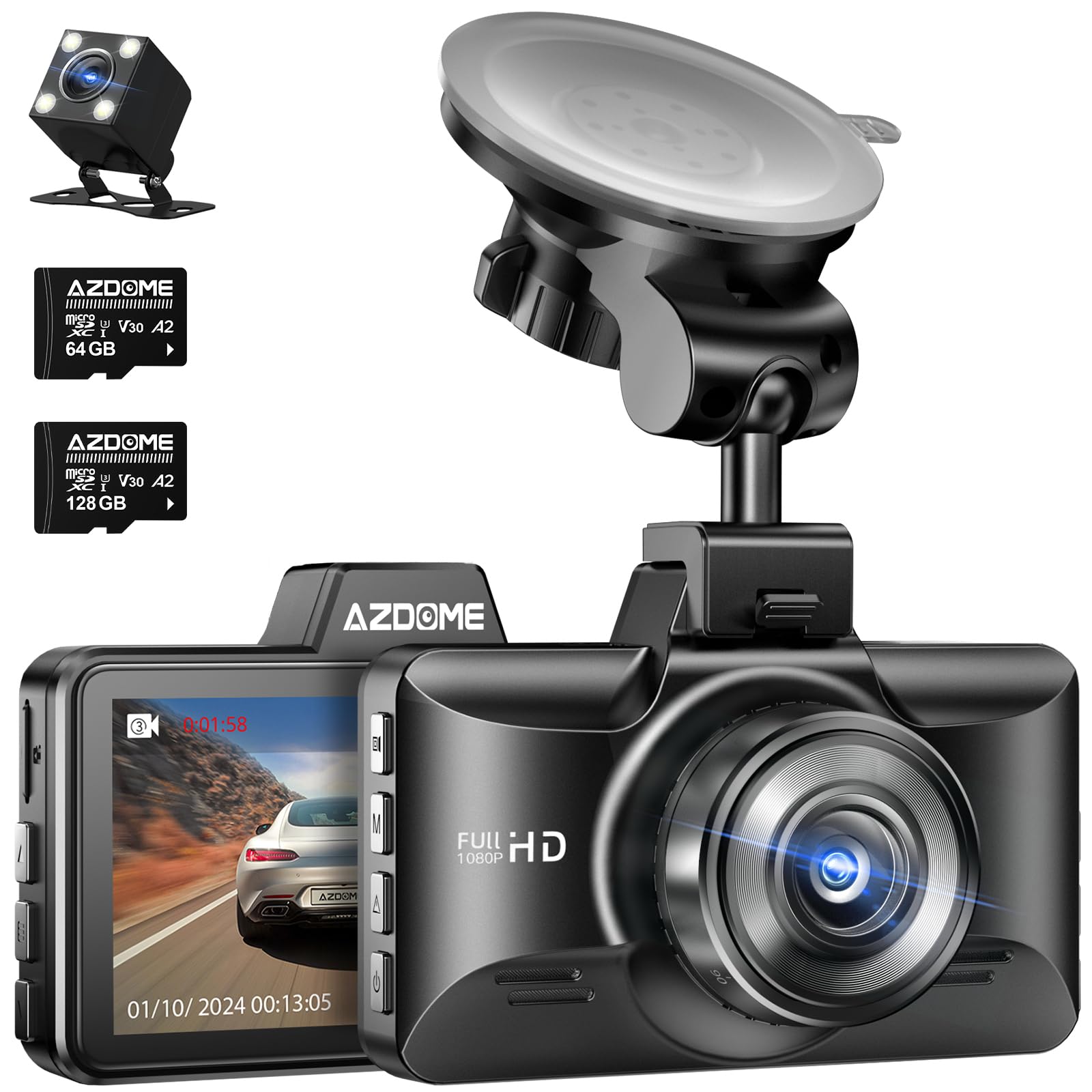 Amazon.com: AZDOME M01 Pro Dual Dash Cam with 128GB SD Card