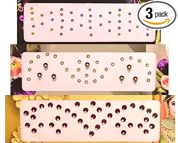 Fancy Multicolor Designer Stone Sticker Bindis For Women & Girls Foredead | Pack of 3