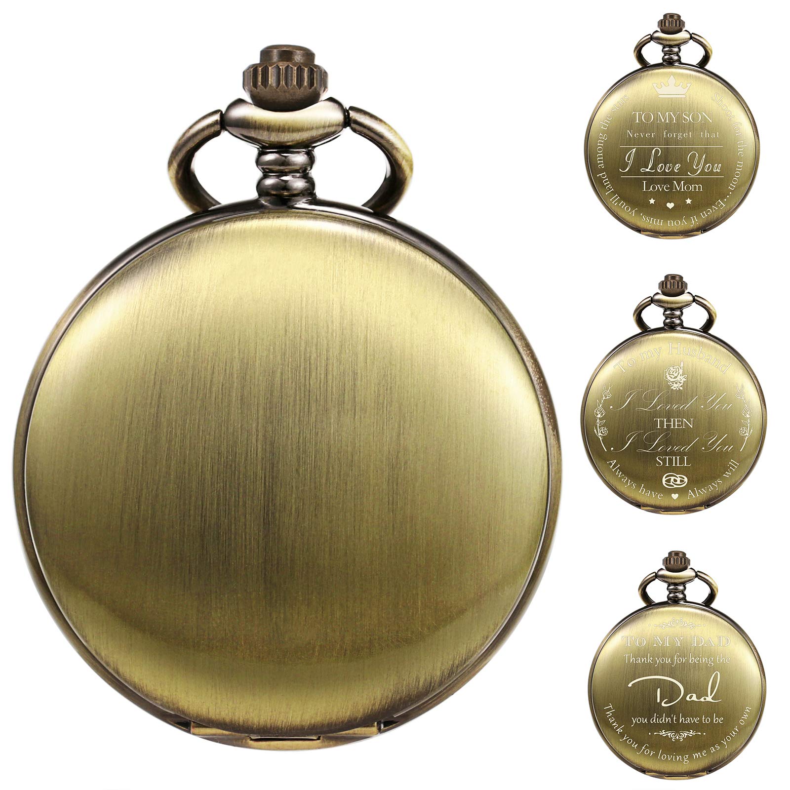 TREEWETO Montre de poche avec chaîne pour homme - Cadeau d'anniversaire, de fête des pères, de fête des pères