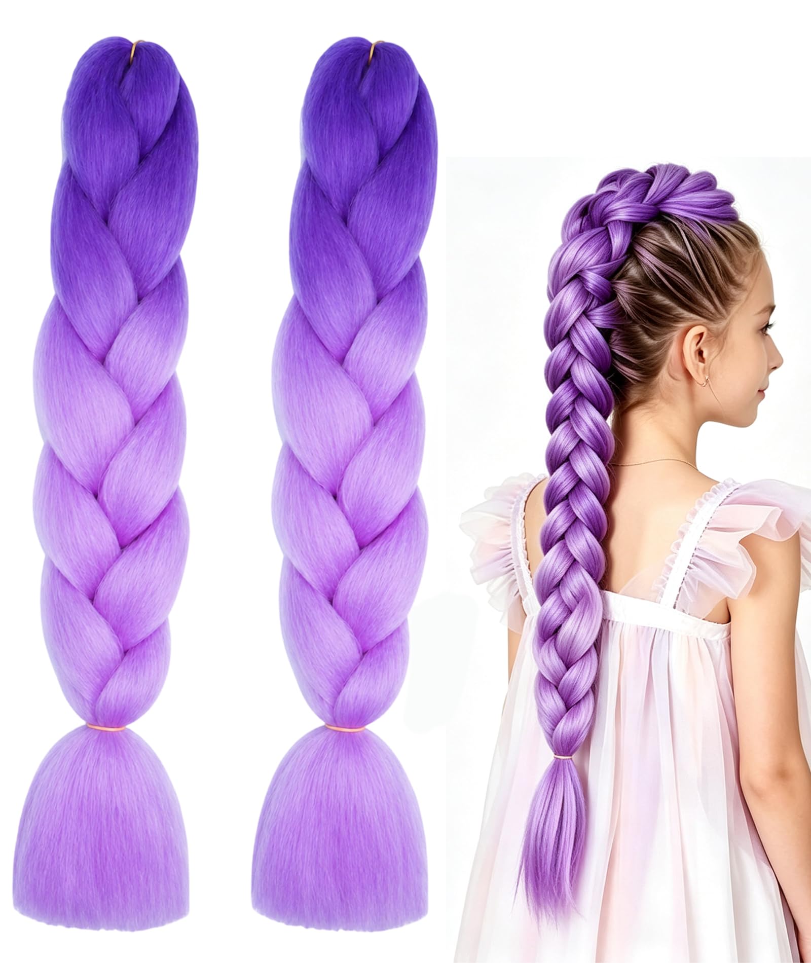 Rumi Hair Wig Purple, 2-Pack Purple Hair Extensions for Women, Hair Extensions for Kids, Ombre Fake Hair for Daily & Cosplay,Festivals, and Party Hair Decoration-image-14