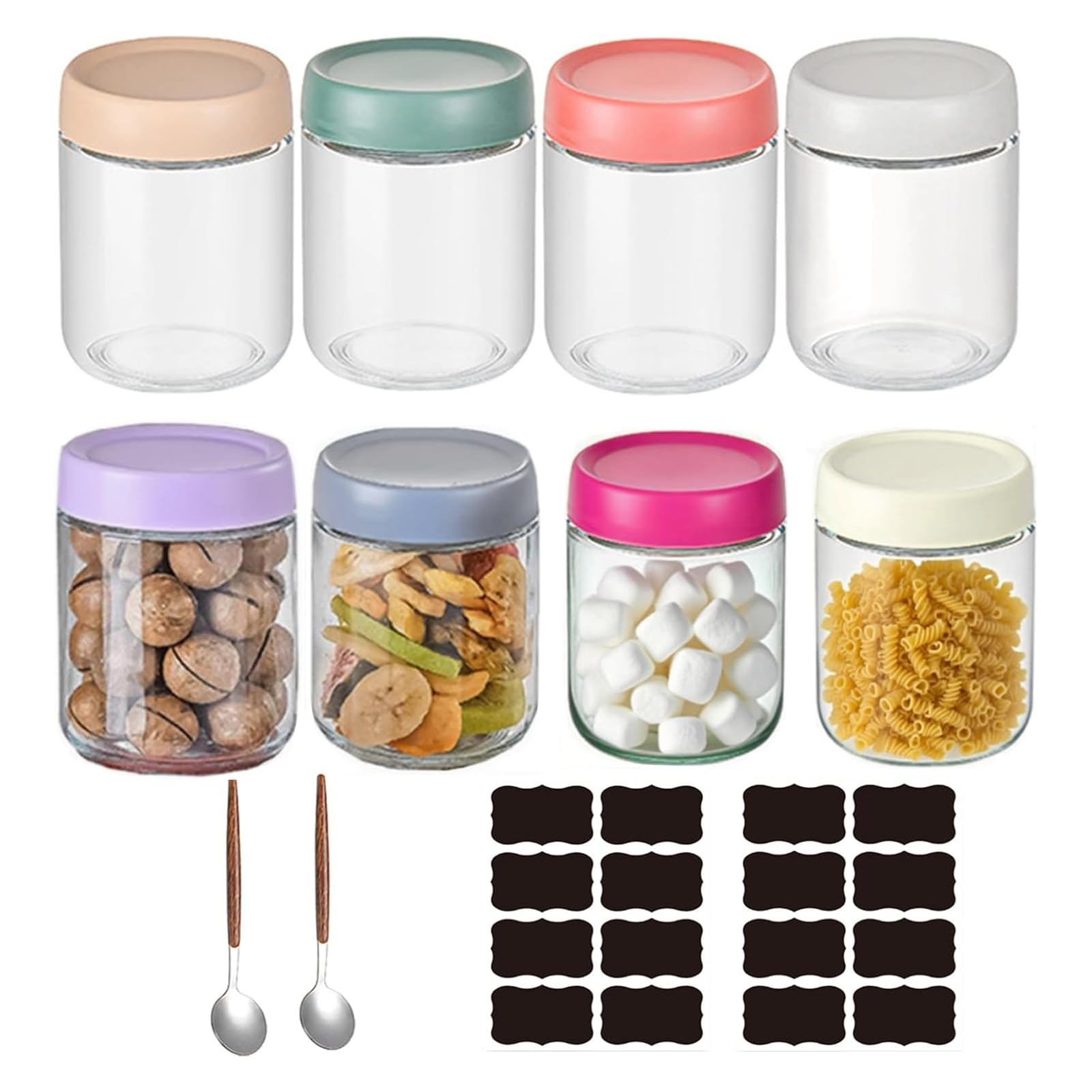 Toowood Overnight Oats Containers With Lids, 8 Pack 500ml 16 OZ Wide Mouth Mason Jars, Overnight Oats Jar, Reusable Glass Jar with Lid and Spoon for Yogurt Fruit