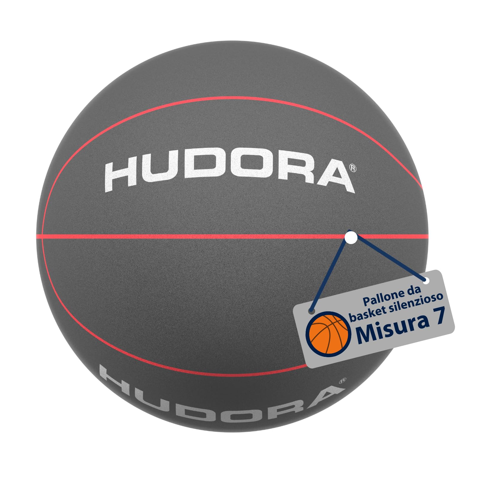 HUDORA Soft-Basketball – misura 7, Ø 24 cm – ca. 340 g – pallone da basket in schiuma grigia –silenzioso per interni ed esterni – morbido, antiscivolo e adatto ai bambini – per giardino e parco giochi