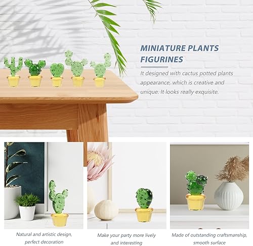 Miniatura 7 de iplusmile Mini figuras de cactus de cristal de cristal con adornos de jarrón, 5 piezas de escritorio, mesa de simulación, plantas decorativas para