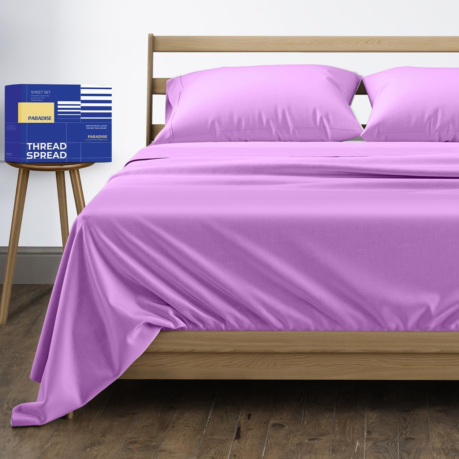 THREAD SPREAD California King Bed Sheets, Luxury 1000 Series Paradise Collection 100% Egyptian Cotton Cal King Sheets Set (4 PC, Lilac), Silky Soft, Cooling, 16" Deep Pocket Hotel Sheet Set