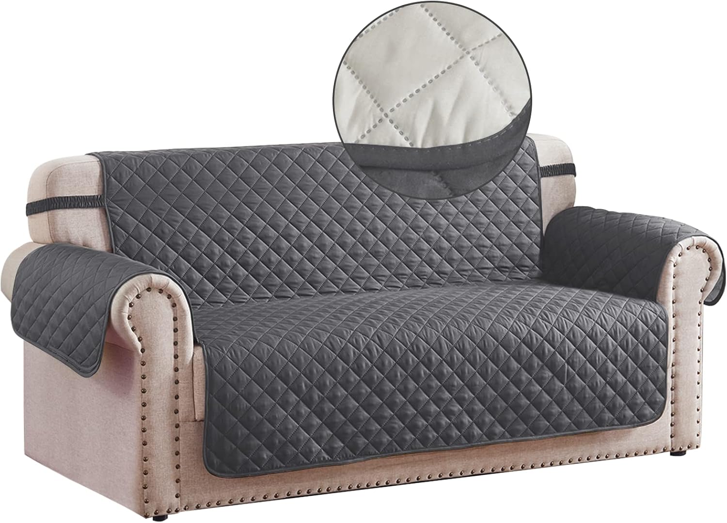 RHF Reversible Chair and a Half Cover&Chair and a Half Covers,Slipcovers for Chair and a Half, Chair and a Half Covers,Pet Cover for Chair and a Half,Machine Washable (Loveseat Small: Grey/Beige)