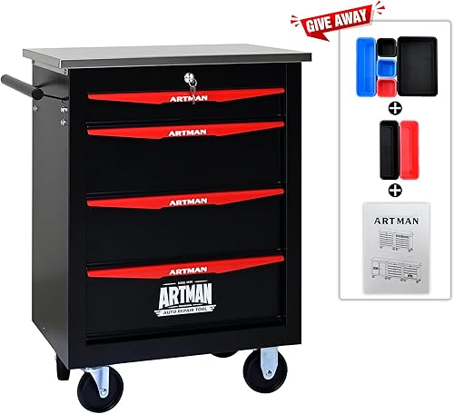 Miniatura 6 de Caja de herramientas con 4 cajones con taquilla, caja de herramientas móvil de metal de 22.2 pulgadas de D, caja de almacenamiento de hardware