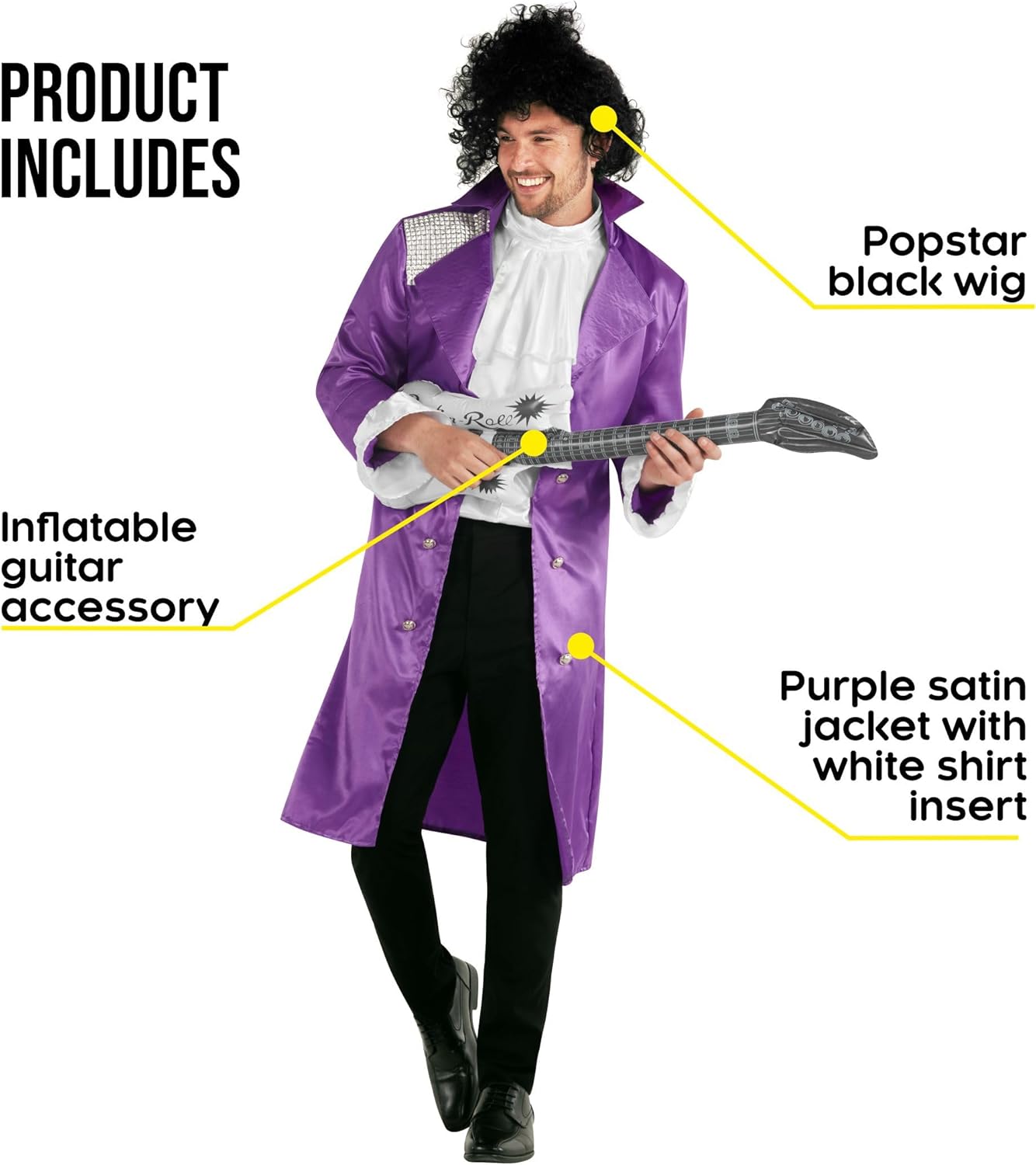 Morph Purple Pop Star Costume Men With Jacket And Wig, Musician Costume Adult, Halloween Costumes For Men - Image 2