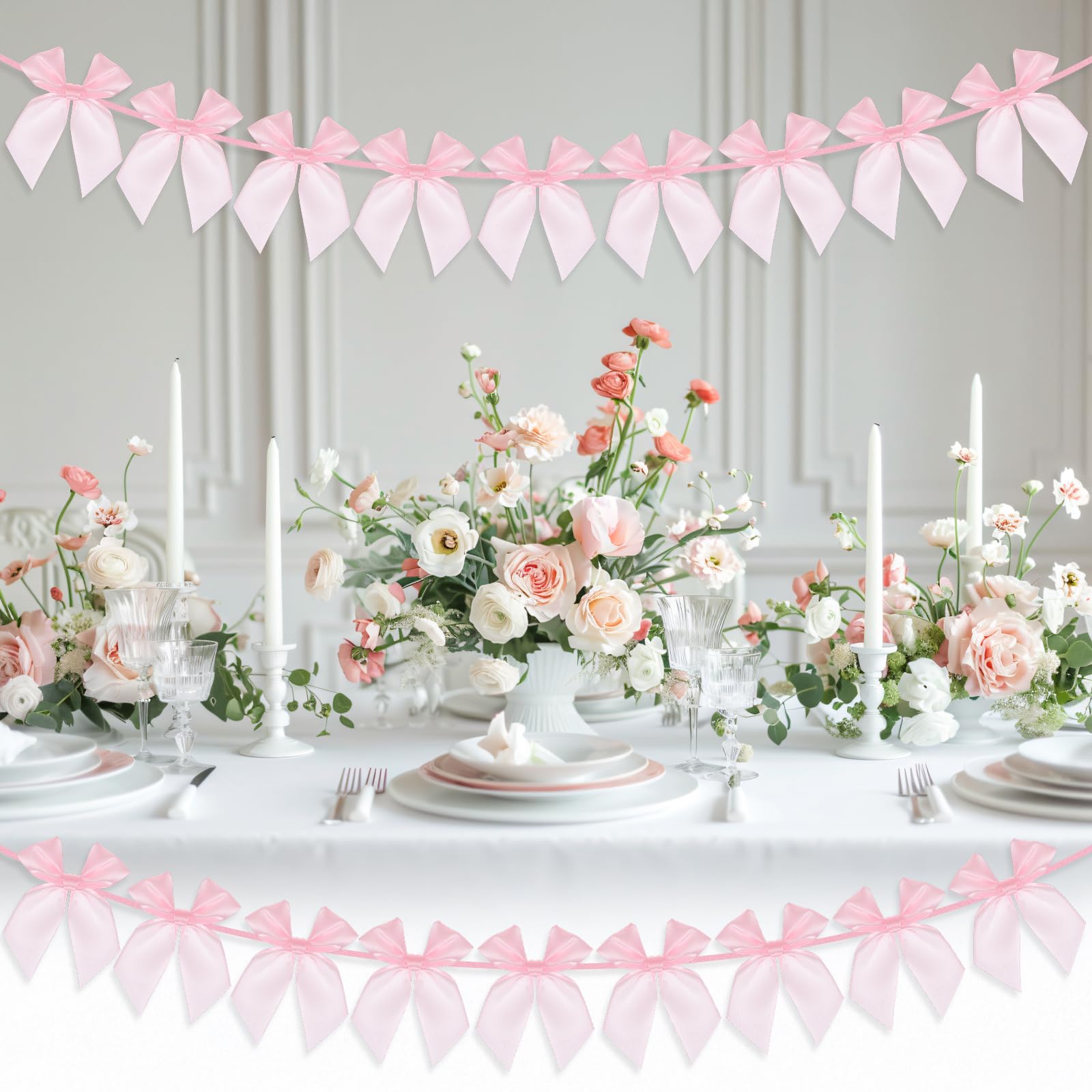 Shimmeroo 2Pcs Pink Bow Garland Banner,Bow Party Decoration Ribbon Garland Banner for Party Bridal Shower Wedding Bows Decor Decorations(6.6 Feet) - Image 4