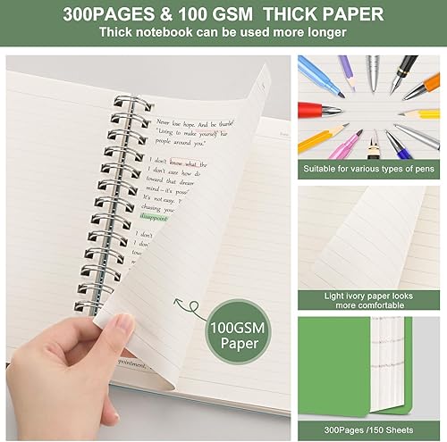 Miniatura 2 de HIUKOOKA Cuaderno de espiral B5 con rayas universitarias, cuaderno grande de 300 páginas, cuaderno encuadernado en espiral de tapa dura de 7.48 x