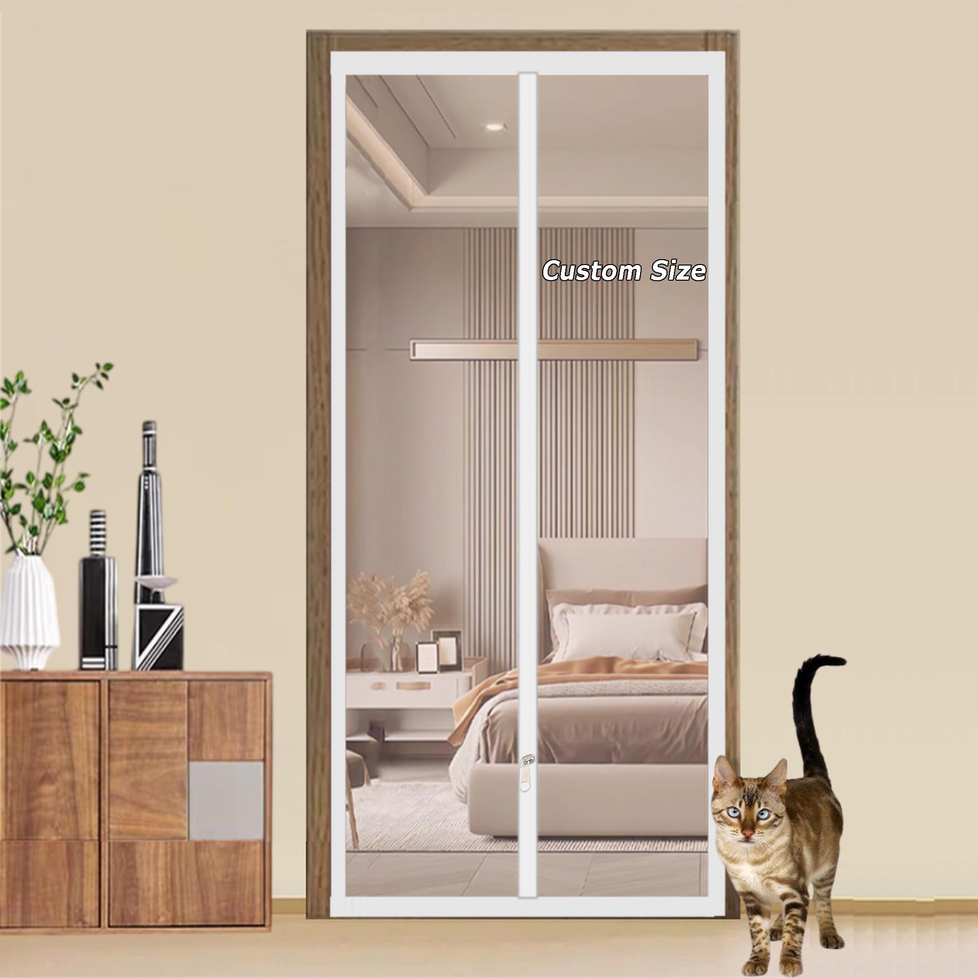 Anti-mosquito Door Curtain for Balcony Patio, Custom Size Pet Screen Door to Keep Pets Indoor & Allow Fresh Air Flow, Cat Screen Mesh for Introducing New Cats
