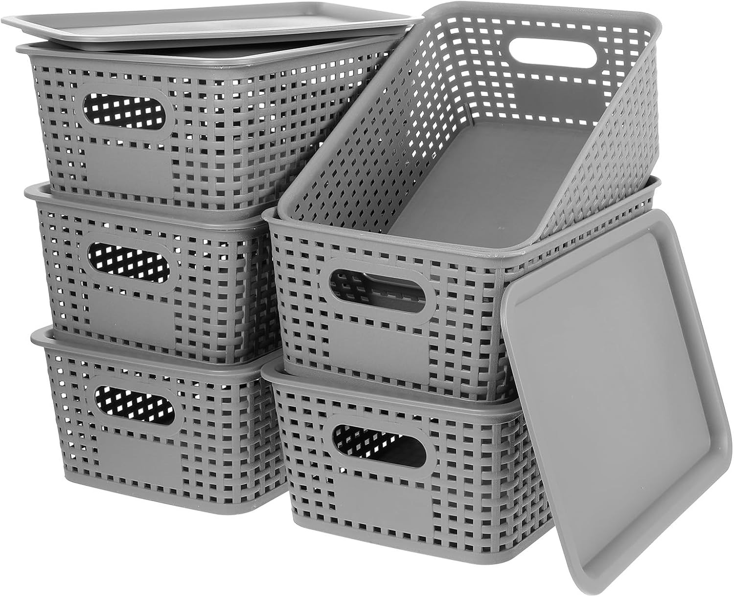 Molain 6 Pack Plastic Storage Containers for Shelf, Plastic Containers Drawers Storage Baskets with Lid, Lidded Storage Bins Baskets for Shelves Drawers Desktop Closet Office