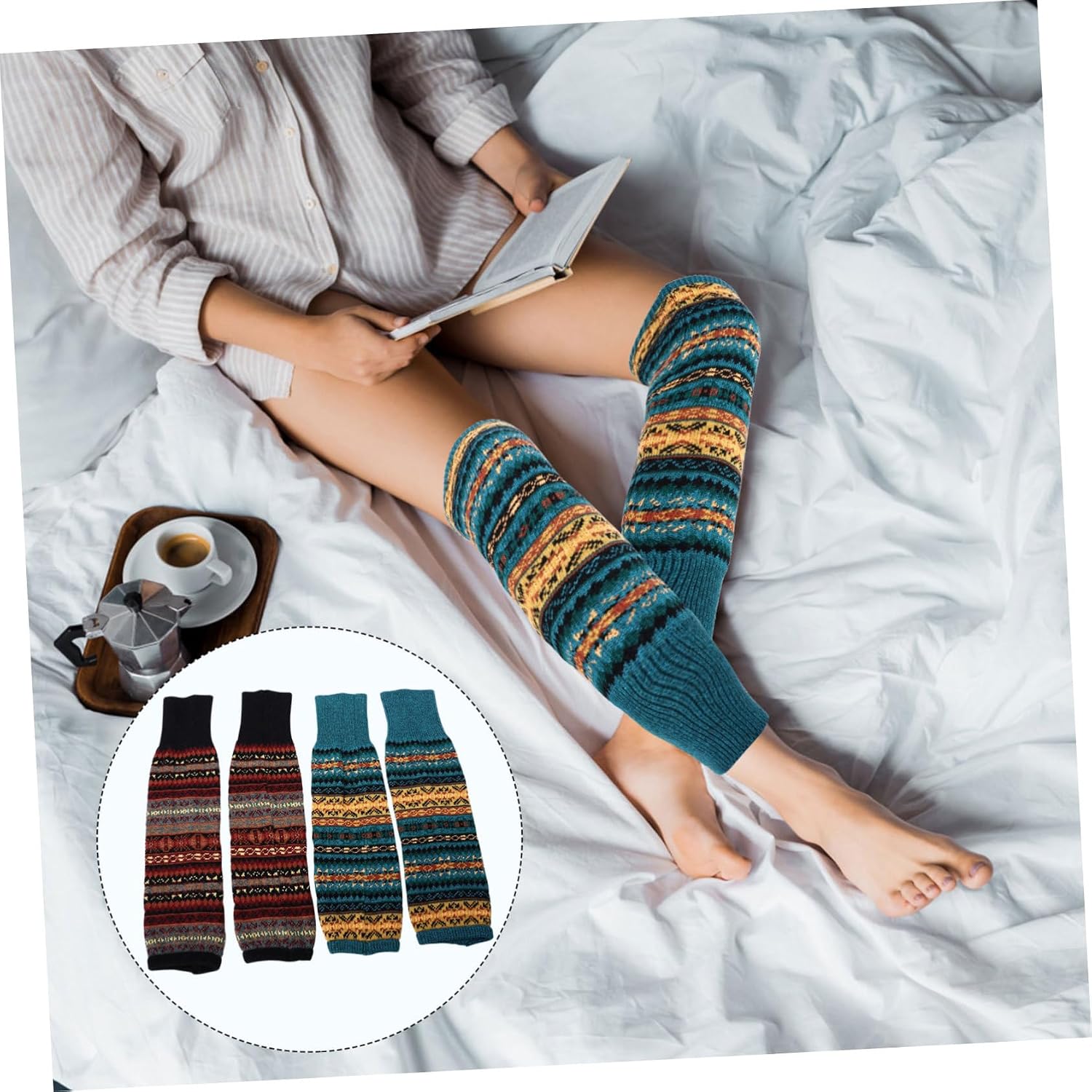 2pairs Warm Winter Women Fashion Socks Woolen Knee High Leg Warmers for Women
