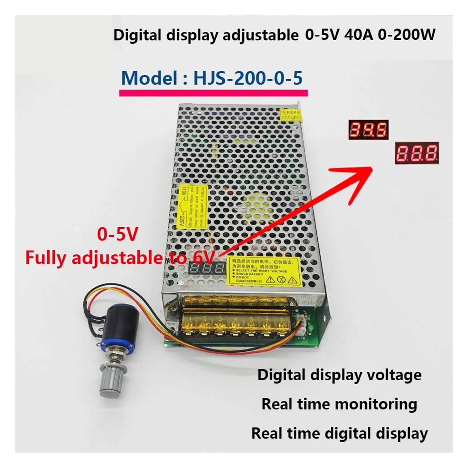 Zasilacz impulsowy, 200W240W zasilacz impulsowy cyfrowy wyświetlacz 0-5 V/0-12 V/0-24 V/0-36 V/0-48 V regulowany zasilacz regulowany DC do paska LED, systemu kamer CCTV, radia(Digital display,0-24V10A