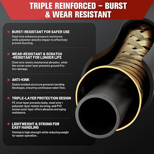 Miniatura 5 de Manguera de arandela trenzada de alambre de acero de 50 pies, resistente a las torceduras, 248 bares3600 PSI, manguera de repuesto resistente a las