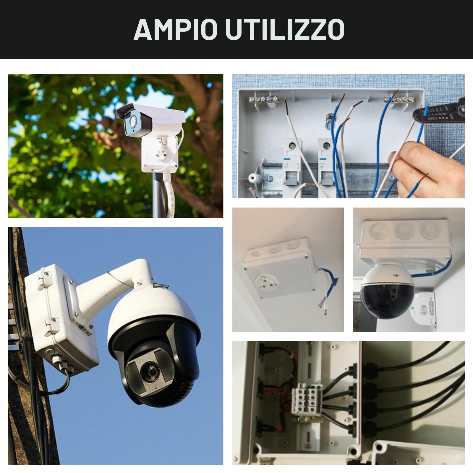 Scatola di Derivazione Impermeabile IP65 da Parete 150x110x70 mm, con 10 pressacavi M20 con guarnizione, inclusa sega a tazza da 20 mm, adatta per cavi Ø6–12 mm