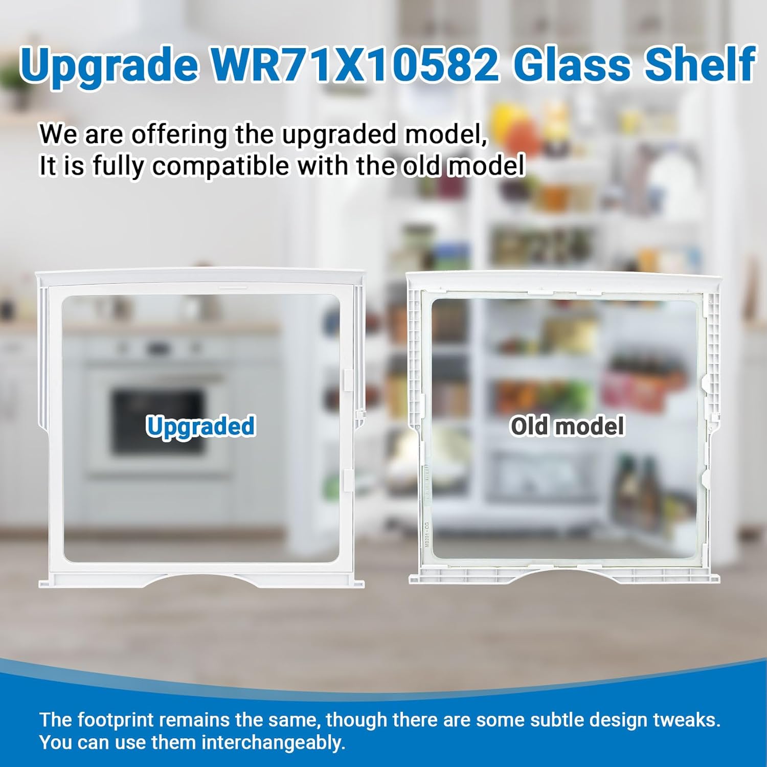 WR71X10582 Refrigerator Glass Shelf Compatible With GE, Hotpoint, RCA Fridge, Tempered Glass Shelf Replacement WR71X10262, WR71X10288, WR71X10357, PD00040025, 1093120, AP3672563, PS967134, EAP967134