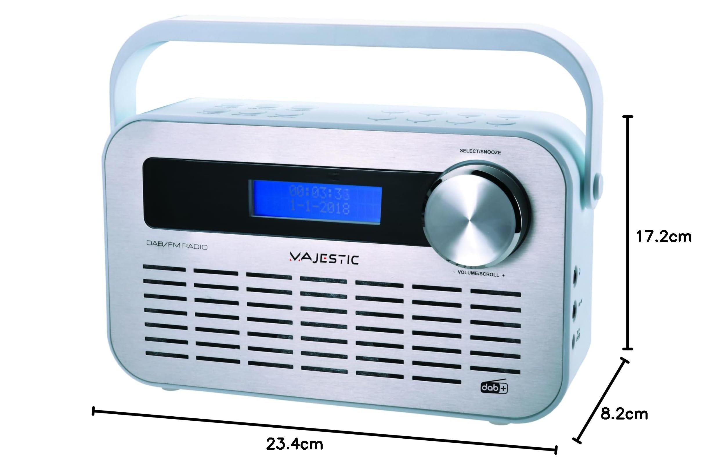 Majestic DAB 843 - Radio DAB/DAB+/FM, display LCD, Ingresso AUX-IN, presa cuffie, sveglia doppio allarme, adattatore per alimentazione incluso